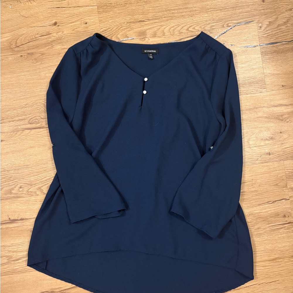 le chateau Navy V-Neck Tunic with Pearl Accent